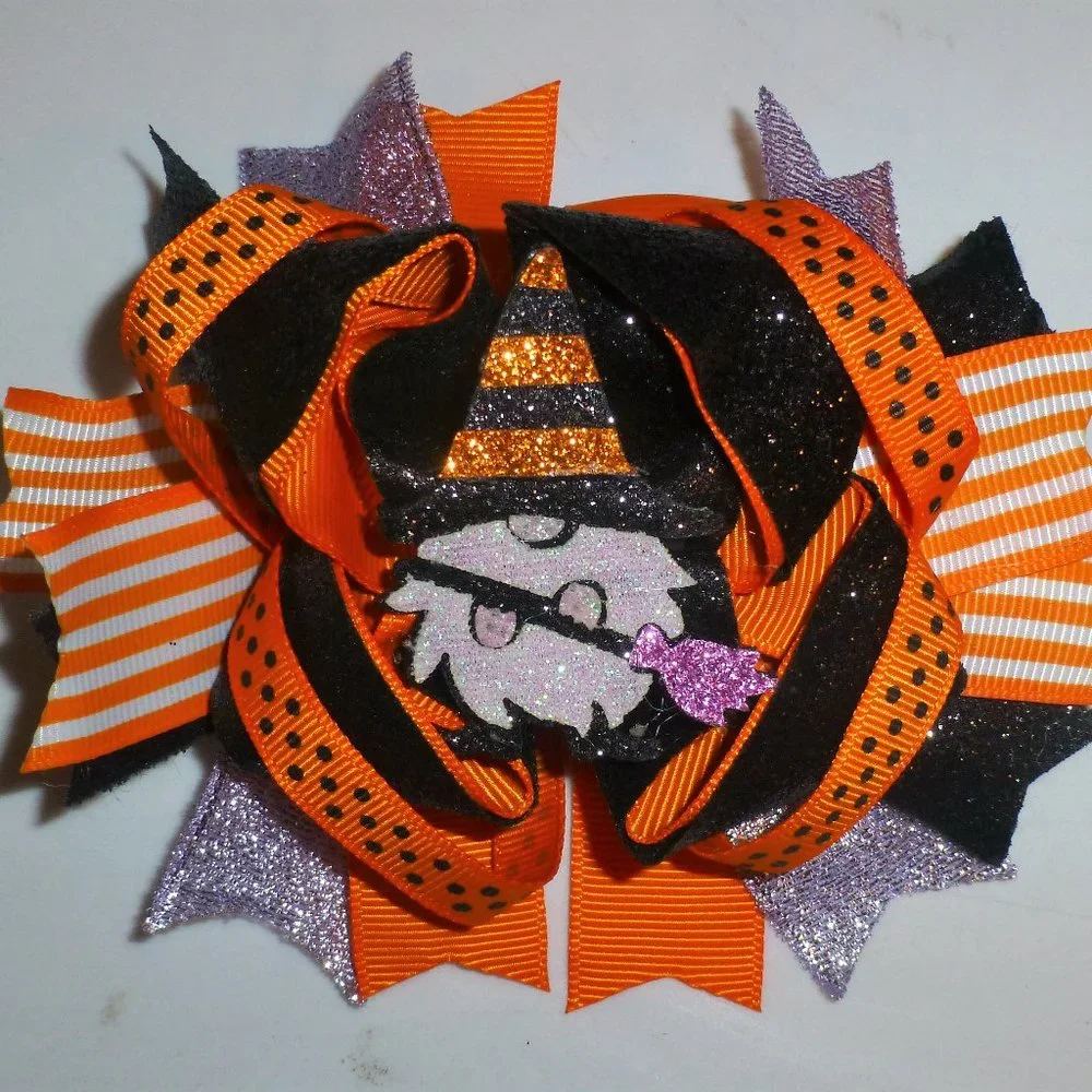 Halloween Gnome Girls 5-Inch Hair Bow Clip